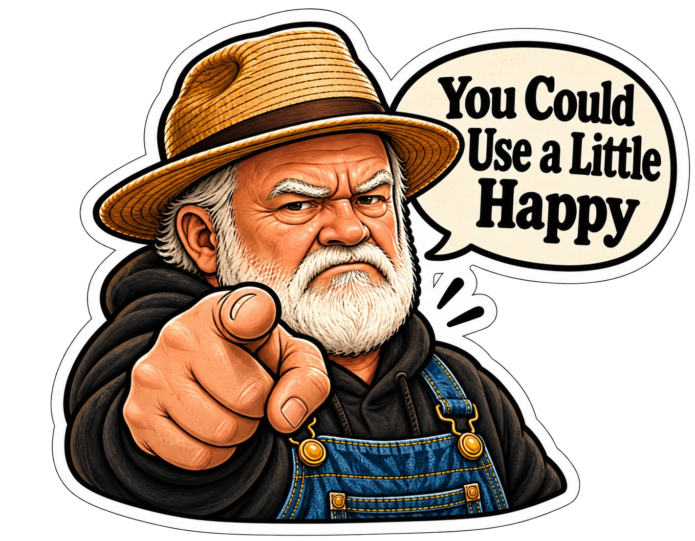 Happy pointing with a speech bubble: You Could Use a Little Happy